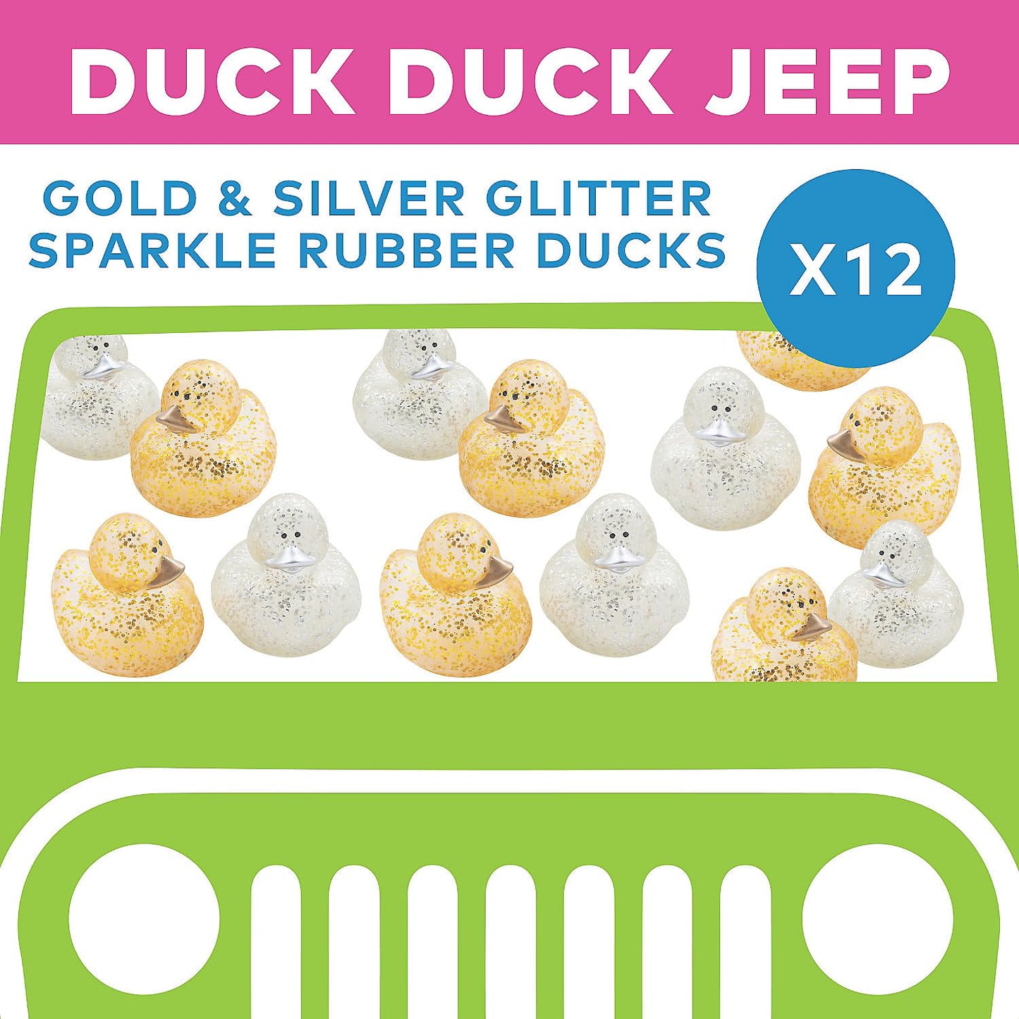 Fun Express Gold & Silver Glitter Sparkle Rubber Ducks - 12 Pieces | Baby Shower, Beach, Pool, Birthday, Bathtub Toys