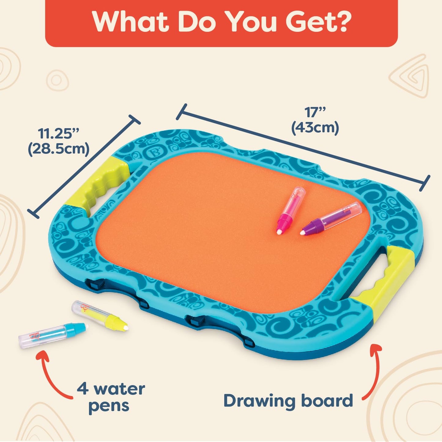 B. toys - Water Drawing Board - Portable Travel Toy - 4 Water Pens - Double-Sided Board for Toddlers, Kids - 18 Months + - Water