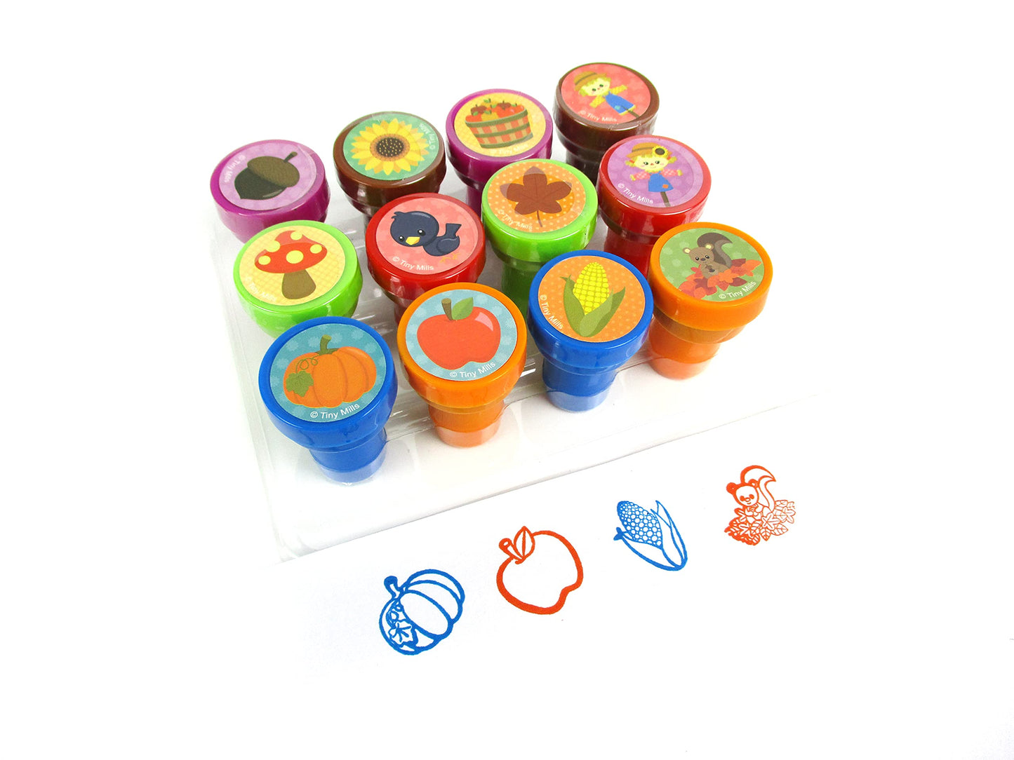 TINYMILLS 12 Pcs Fall Harvest Thanksgiving Stamp Kit for Kids - Thanksgiving Pumpkin Autumn Self Inking Stamps Gift Party Favors