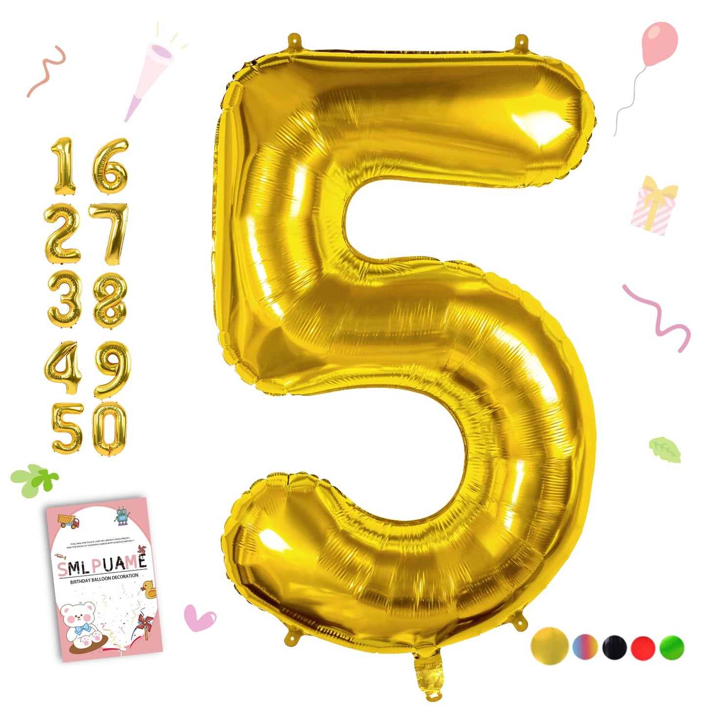 Smlpuame 40 Inch Number Balloon 0-9 Gold Large Number 5 Balloons,Digital Balloons For Birthday Party Celebration Decorations Sup