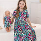 Bow Dream Girls Dress and Matching Doll Clothes Accessories for Girls Short Sleeve Leopard Kids Dress Size 120