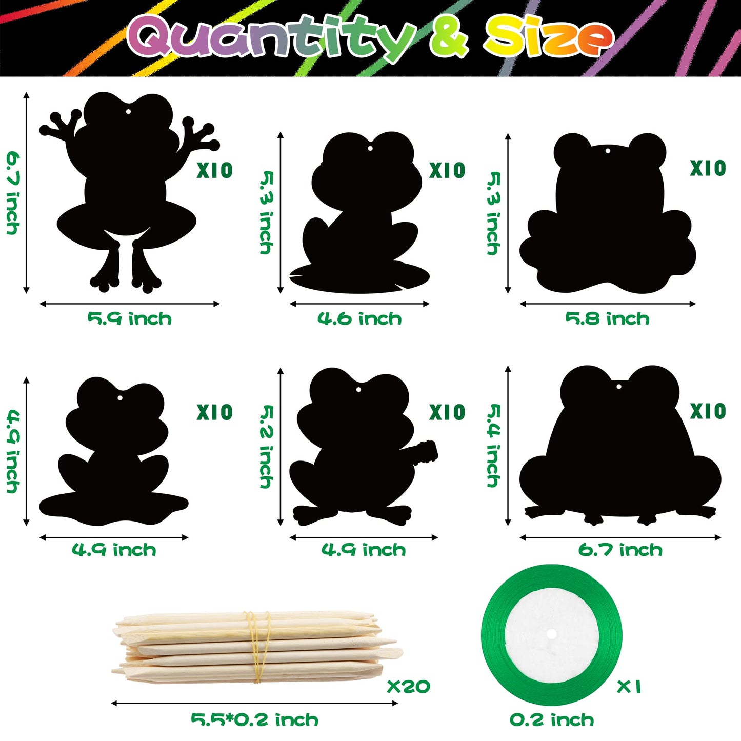 HubirdSall 60Pcs Funky Frogs Scratch Art for Kids Spring Summer Frog Magic Color Craft Passover Hanging Ornaments Kit for School