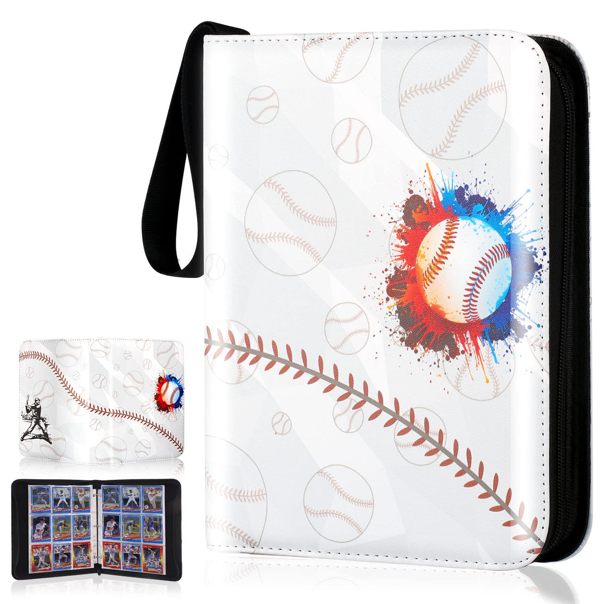 Baseball Card Binder With Sleeves, Sports Card Binder Collectible Trading Card Albums Fits Cards With 50 Removable Sleeves (Whit