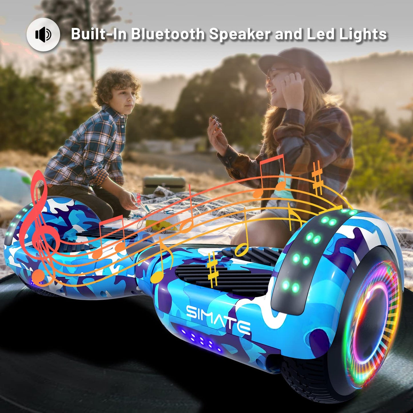 SIMATE 6.5" Bluetooth Hoverboard - Galaxy Purple, Self-Balancing, LED Lights for Kids & Adults
