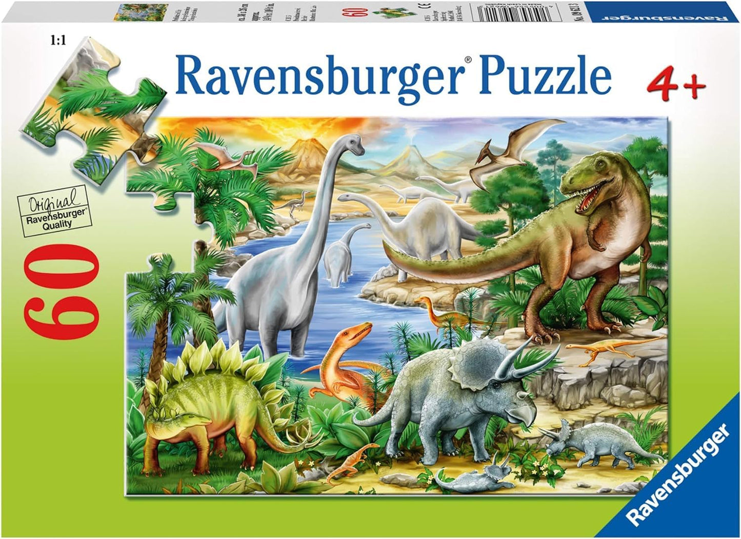 Ravensburger 60 Piece Prehistoric Life Puzzle - Eco-Friendly Linen, Model 9621, Enhances Concentration & Creativity, Color: 恐竜の時代