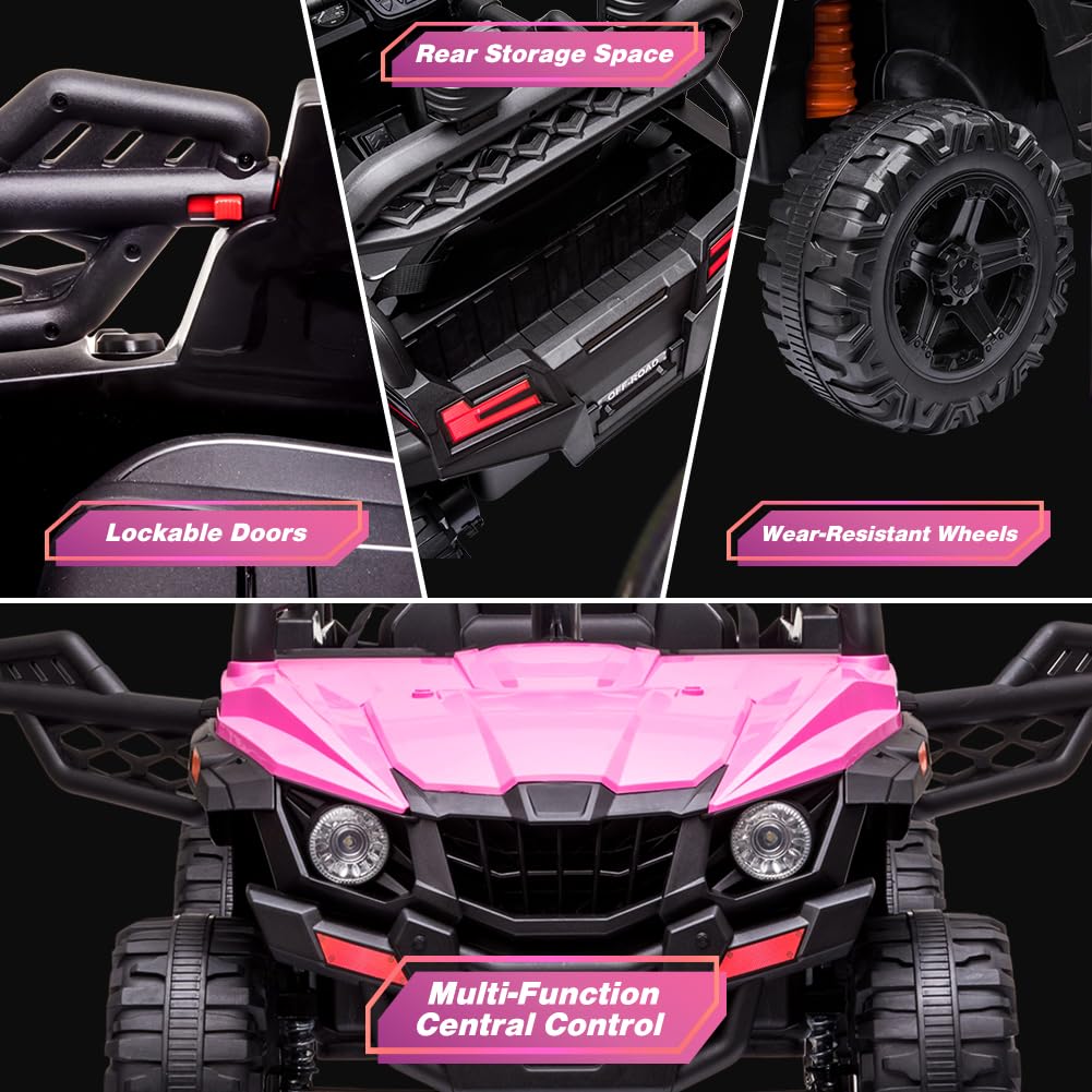 Kids Ride On Vehicle With Remote Control, 12V Battery Powered Electric Vehicle For Toddlers Kids With Spring Suspension,Led Ligh