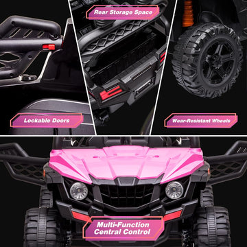 Kids Ride On Vehicle With Remote Control, 12V Battery Powered Electric Vehicle For Toddlers Kids With Spring Suspension,Led Ligh