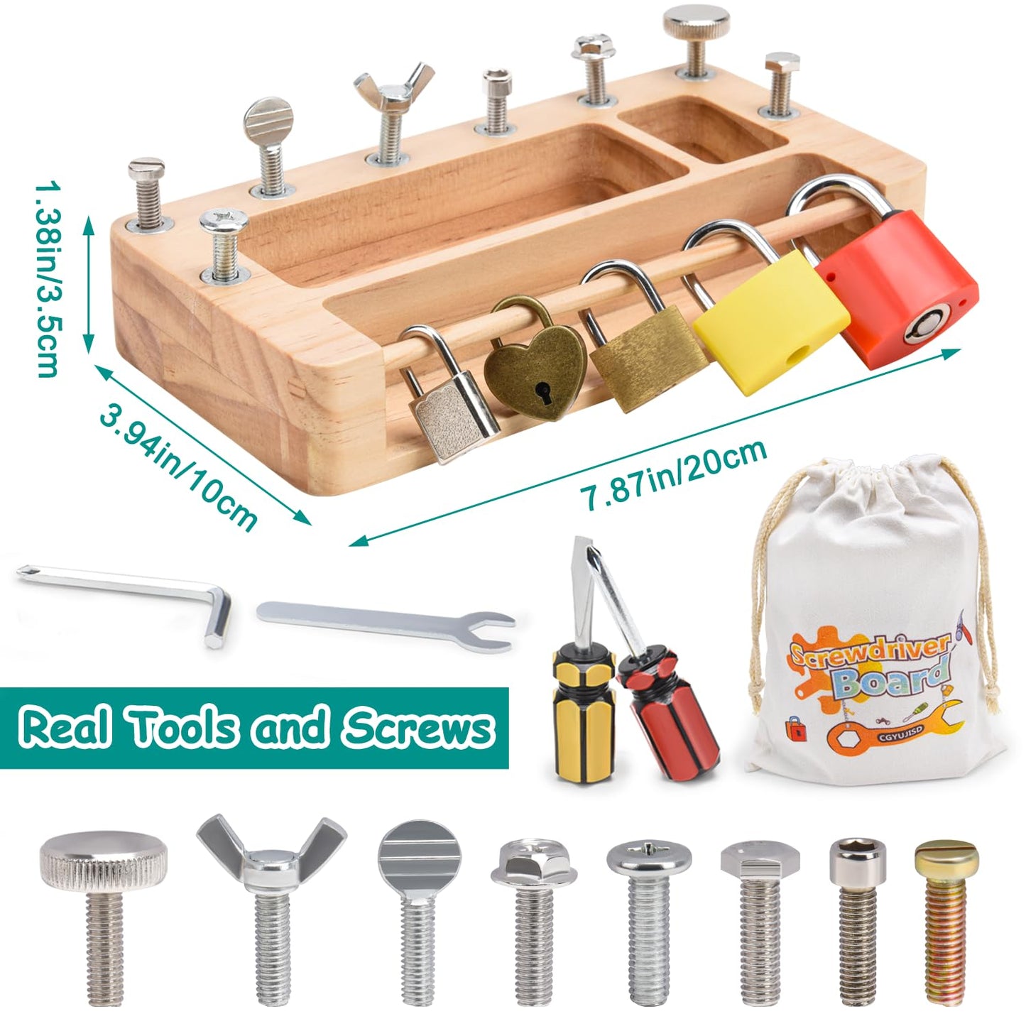 Cgyujisd Screwdriver Board Set Lock And Key Toys Kids Tools Montessori Toys For 3+ 4 5 Year Old Learning Practical Life Fine Mot