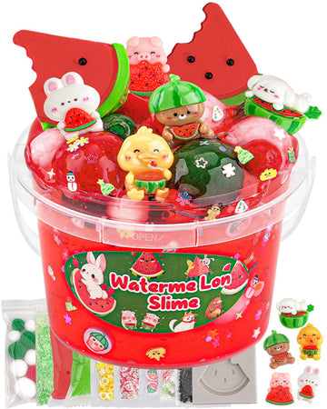 Watermelon Red Slime Kit, Clear Slime Bucket With Slime Clay, 10 Packs Of Add-Ins, Slime Party Favors For Kids, Sensory Toys Bir