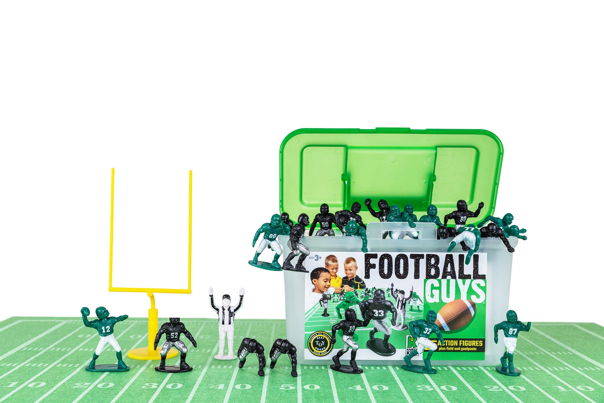 Kaskey Kids Football Guys - Green/Black Inspires Kids Imaginations With Endless Hours Of Creative, Open-Ended Play - Includes 2 Teams & Accessories - 28 Pieces In Every Set!