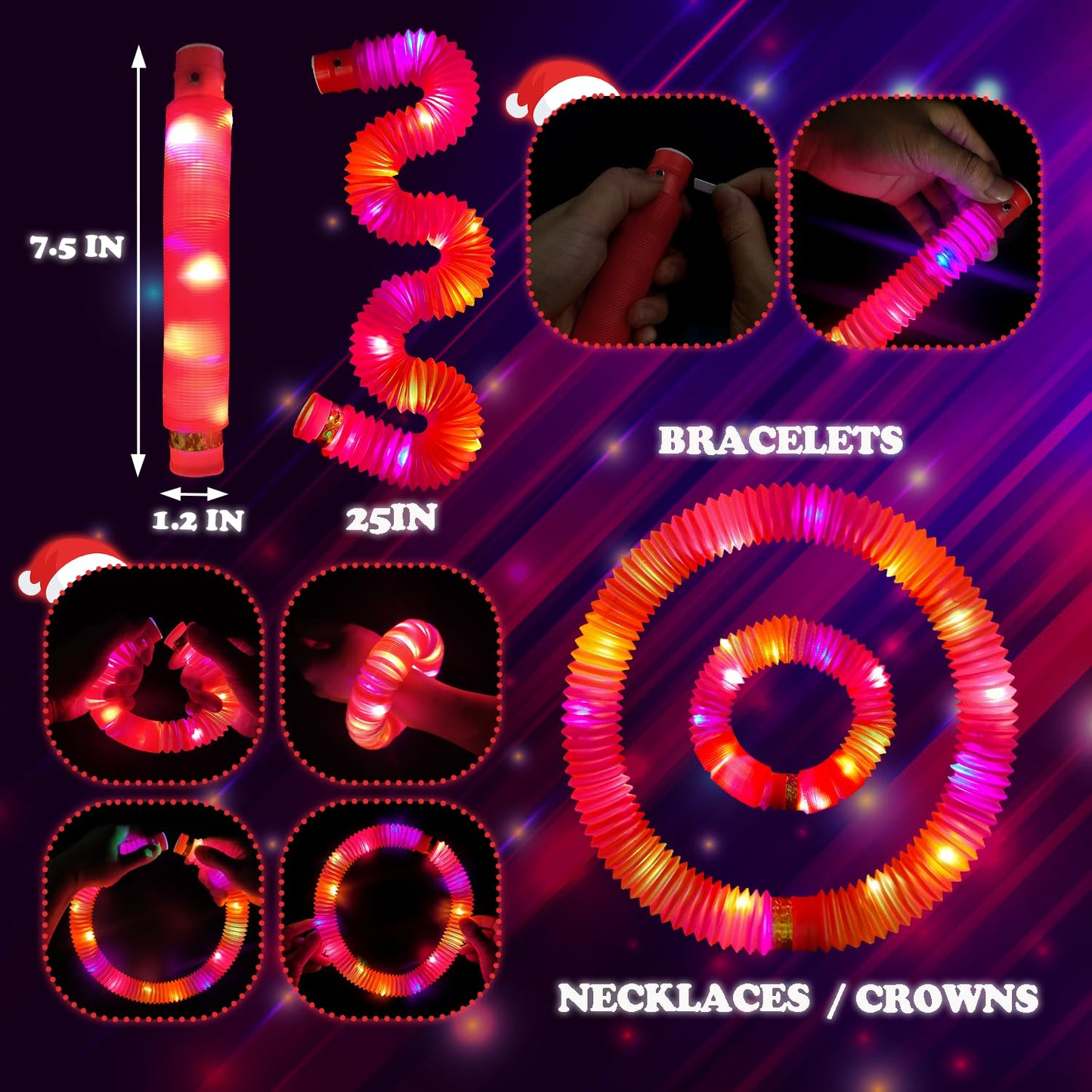 24 PCS Red Glow Sticks Party Favors for Kids, Christmas LED Light Up Necklaces Bracelets Accessories for Toddlers, Glow New Year
