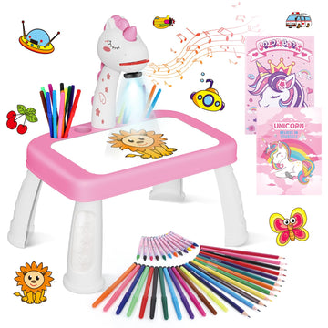 Drawing Projector For Kids, Drawing Board With Music, Color Pens, Pencils, Crayons, Scrapbook, Unicorn Sticker Book, Ideal Toy For 3+ Year Old Girls & Boys (Unicorn Kit)