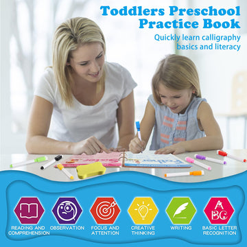 Fipke 60 Pages Preschool Learning Activities Handwriting Practice Book For Kids, Educational Montessori Toys For 3 4 5 6 Year Old Kindergarten Learning Game Autism Materials Busy Book For Toddlers