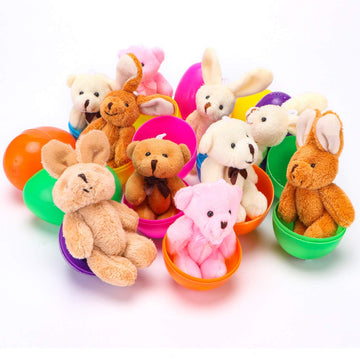 Newbea 12 Pack Prefilled Easter Eggs With Stuffed Animals,3.15'' Plastic Easter Eggs Filled With Toys,Perfect For Easter Eggs Hu