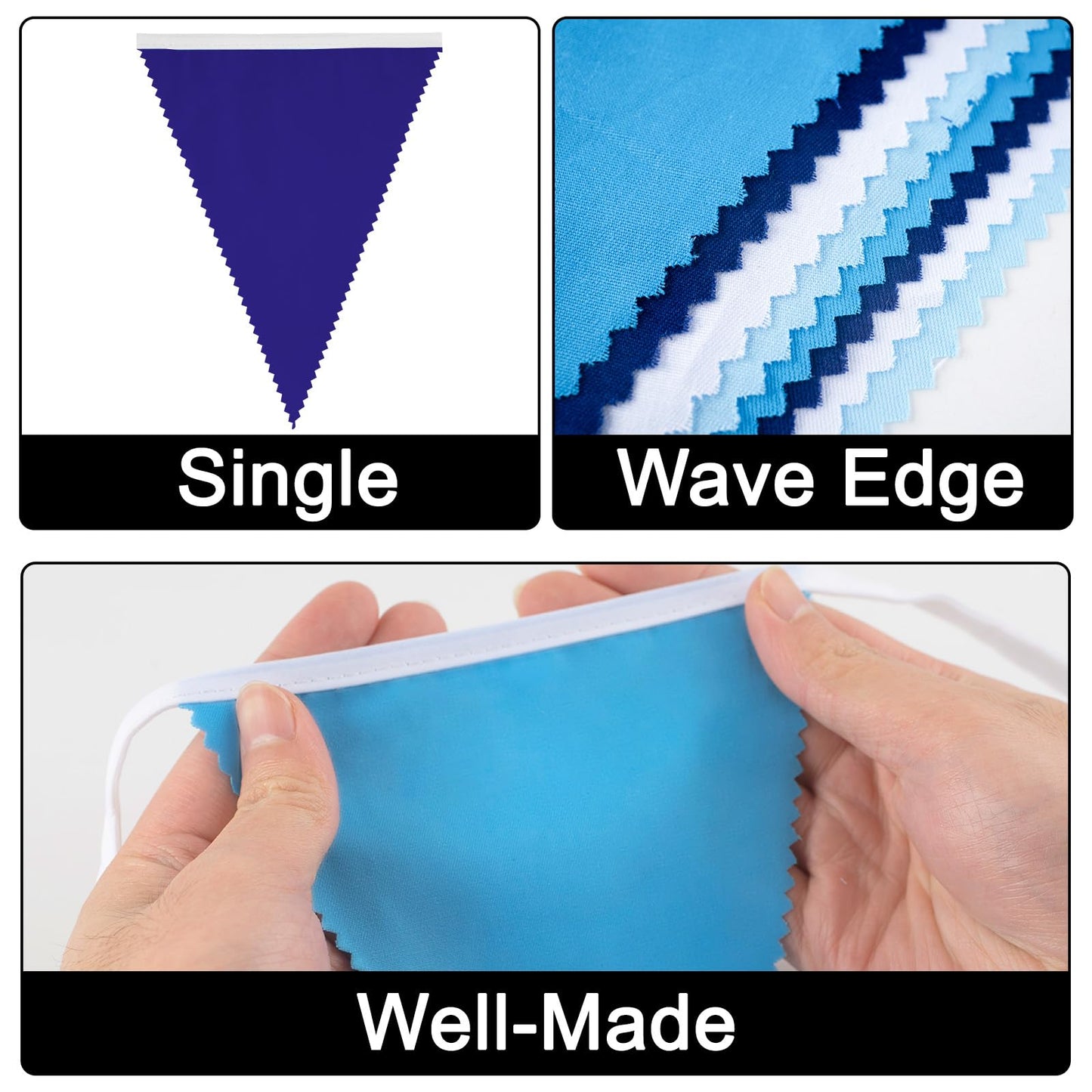 GCQQ Royal Blue Pennant Banner Flags, 42 Pcs Cotton Triangle Garland, 6"x7.5" for Baby Shower, Nautical Pirate, Festival Decoration