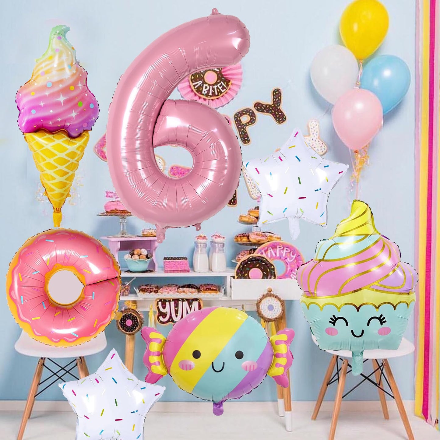 Donut 6Th Birthday Decorations,Sweet 6Th Birthday Party Decorations For 6Th Birthday Donuts Foil Balloons Sweet 6Th Donut Birthday Party Decorations Party Supplies Backdrops For Girls