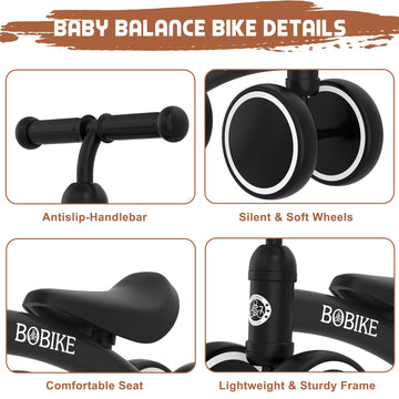 Baby Balance Bike Toys For 12-36 Months Boys Grils Baby Bike Kids Toy Toddler Bike No Pedal Best First Birthday Gifts Children Walker Infant 4 Wheels Bicycle Tarining Bike (Black)