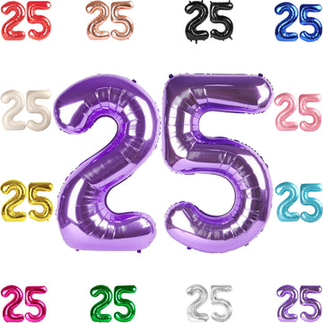 25 Balloon Number, Purple Number 25Th Birthday Balloons 40 Inch, 25 Or 52 Years Old Purple Birthday Decorations For Men Women, 2