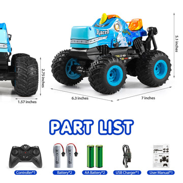 DYODYORC Remote Control Car, 2.4Ghz All Terrain Pony Monster Truck Toys, RC Truck with Music, 3 Lighting Effects, 360 Stunt Capa