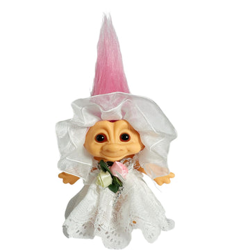 Lucky Vintage Troll Dolls, Lucky Doll Chromatic Adorable For Collections, School Project, Arts And Crafts, Party Favors- 7.5' Tall(Include The Length Of Hair) (White)