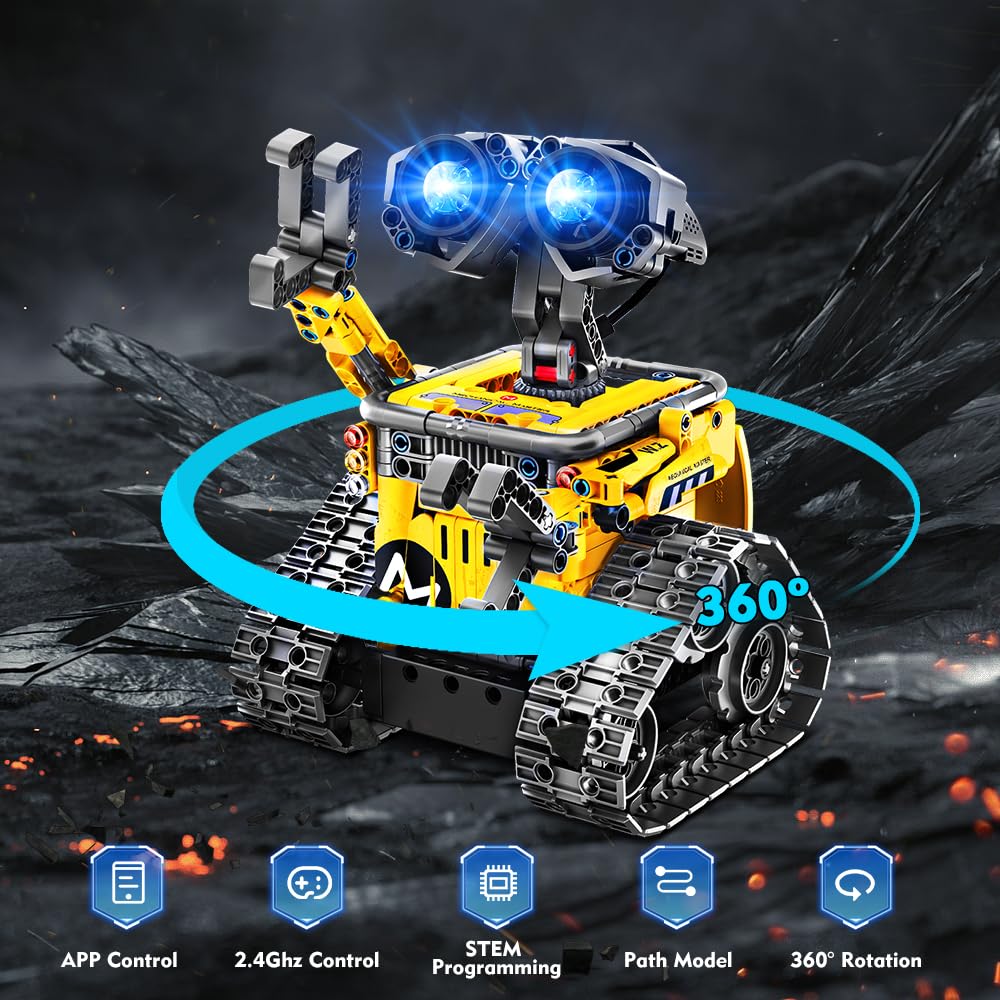 INSOON 520 PCS Robot Toys Building Set - App & Remote Control, 5-in-1 RC Wall Robot, Dinosaur, Plastic, Yellow, Model 8039, Gift for Kids 6