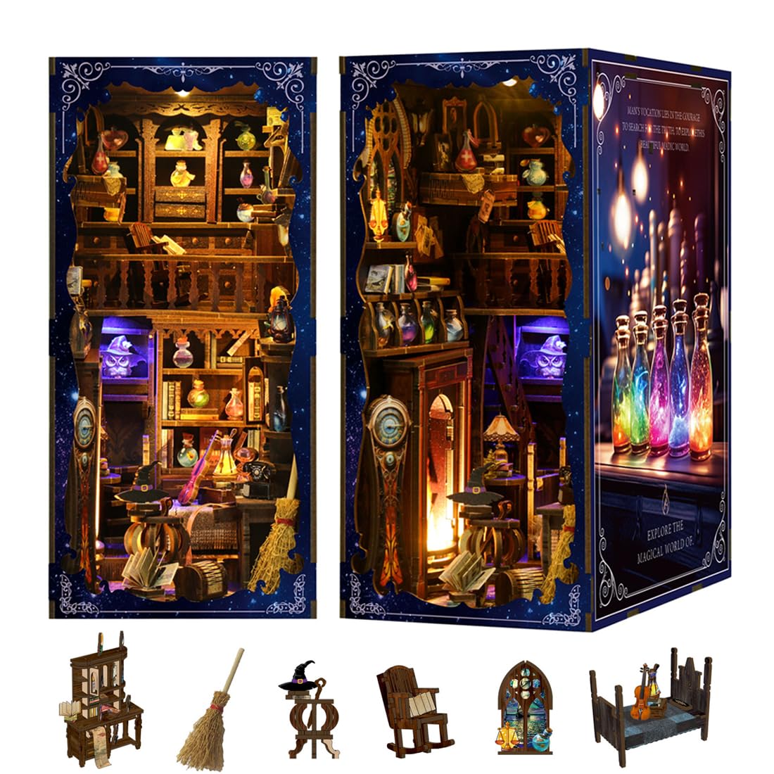Qatmmkt Book Nook Alley Kit, Wooden Cool Book Nook Alley, Diy Bookshelf Miniature Scenes, Bookshelf Model Kit, Book Nook Kits Fo
