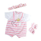 Jc Toys | Berenguer Boutique | Baby Doll Outfit | Pink Stripes And White Overall Shorts | Includes Headband And Booties | Ages 2+ | Fits Dolls 14'- 16'