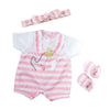 Jc Toys | Berenguer Boutique | Baby Doll Outfit | Pink Stripes And White Overall Shorts | Includes Headband And Booties | Ages 2+ | Fits Dolls 14'- 16'