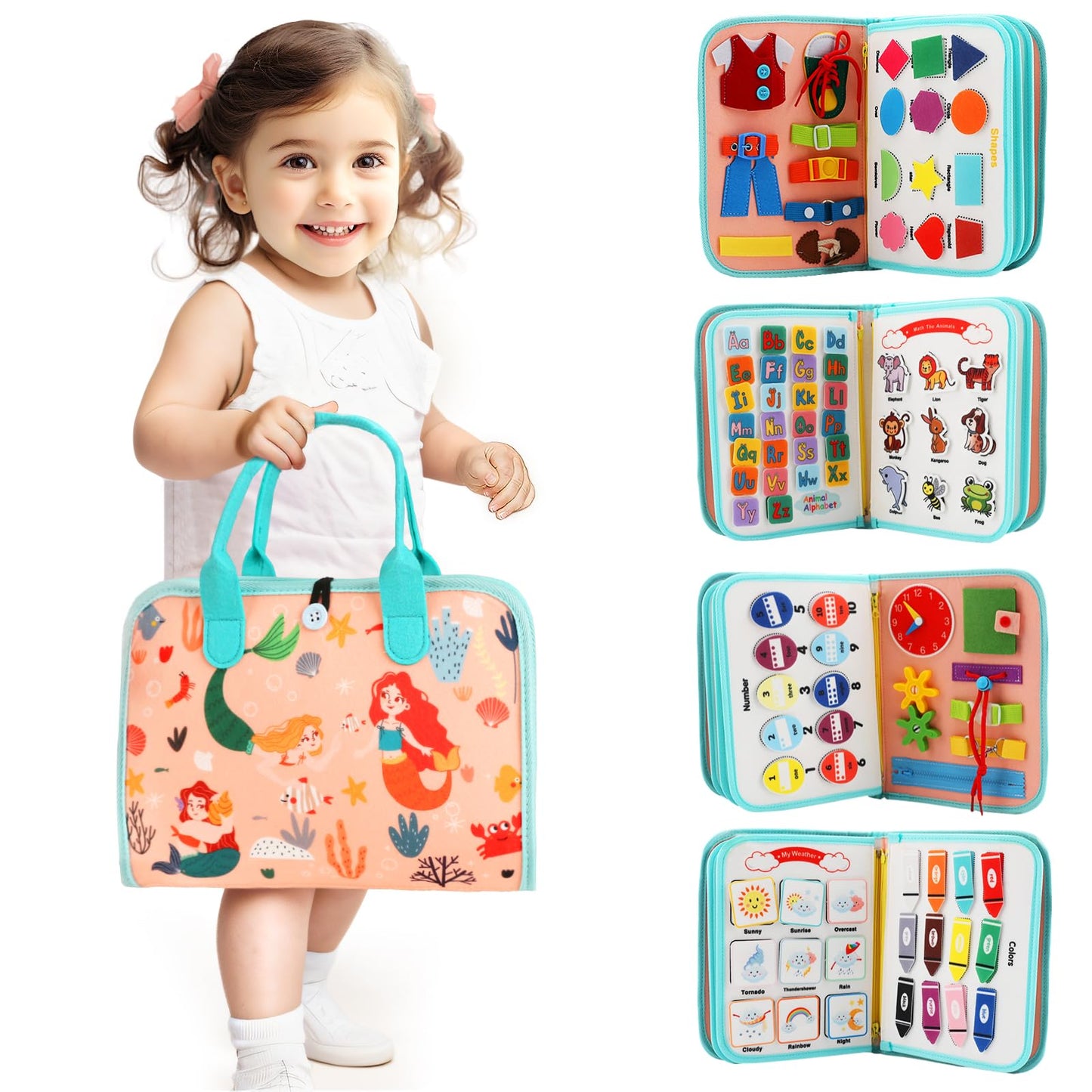 Toddler Busy Board Montessori Toys For Toddlers 1-3 Year Old Educational Activity Book Board Sensory Travel Toys Ages 2-4 Presch