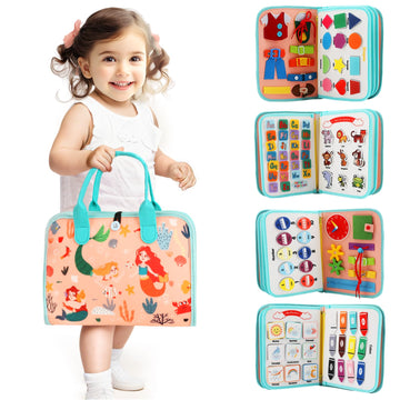 Toddler Busy Board Montessori Toys For Toddlers 1-3 Year Old Educational Activity Book Board Sensory Travel Toys Ages 2-4 Presch