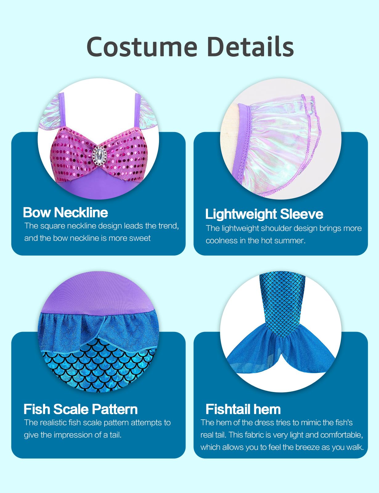 Sabbenia Little Girls Mermaid Costume Princess Dress Up For Birthday Halloween Party Cosplay