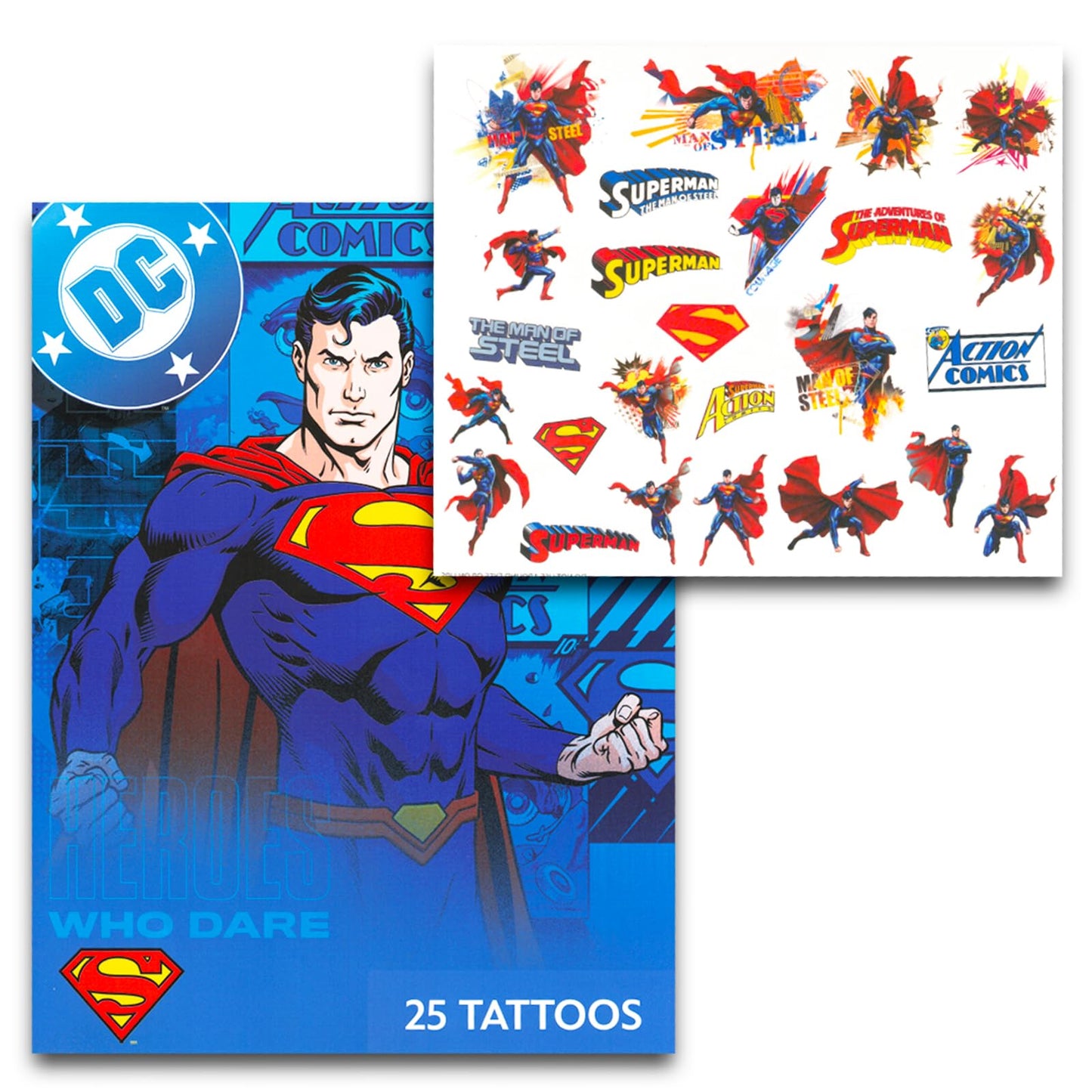 Superman Stickers & Tattoos Party Favor Pack Bundle ~ 75 Temporary Tattoos With Stickers (Superman Party Supplies)