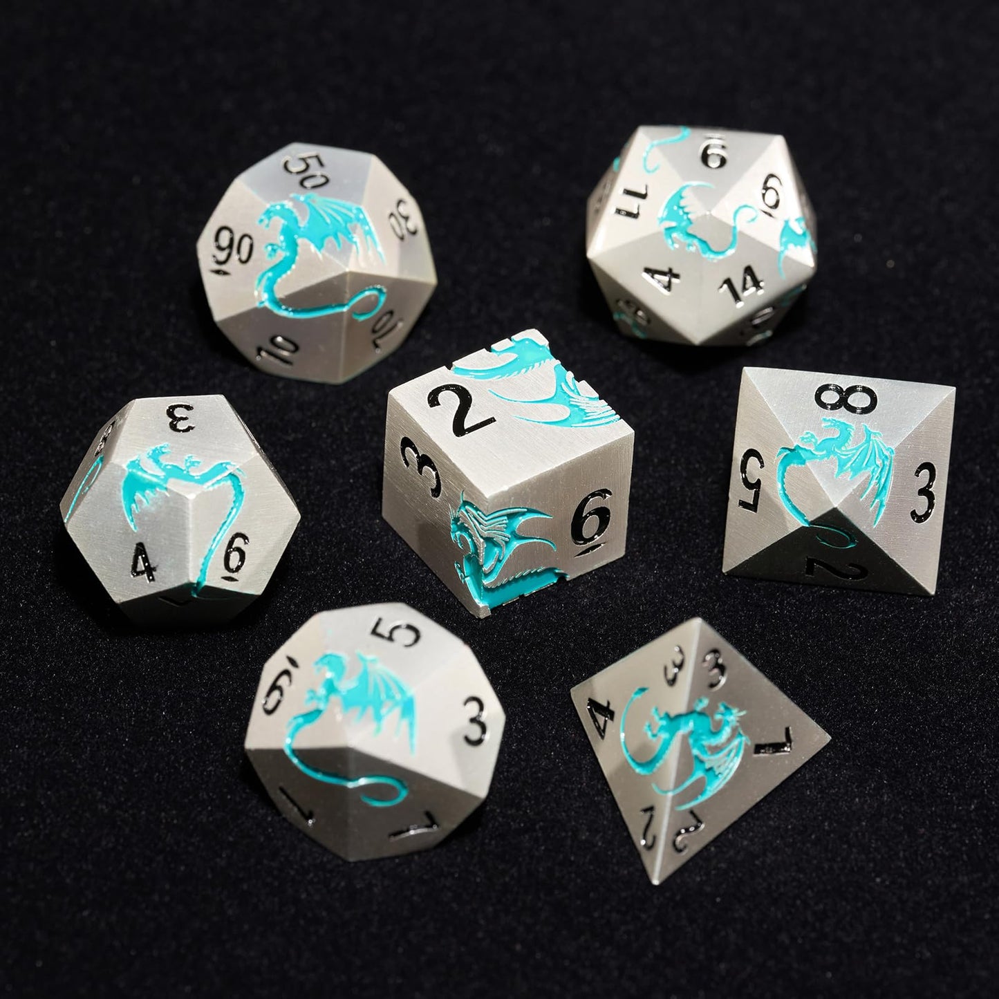 Blue Dragon Metal DND Dice Set,HNCCESG Cool D&D Dice Set of 7 Piece,Dungeons and Dragon Gift Dice, Role Playing Dice for D&D Tab
