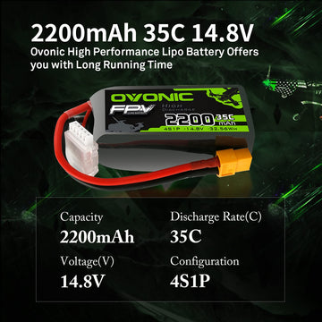 OVONIC 4s Lipo Battery 35C 2200mAh 14.8V Lipo Battery with XT60 Connector for Airplane RC Quadcopter Helicopter FPV Drone