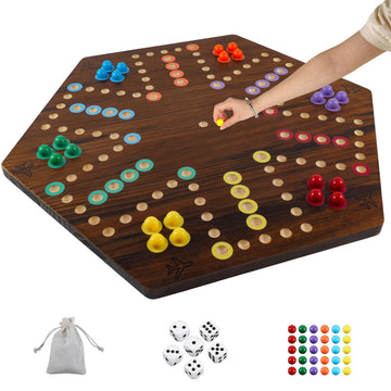Extra Large Wahoo Board Game Wooden Original Board Game 2 Side Painted Fast Track Game For 4 Player And 6 Player With 30 Marbles
