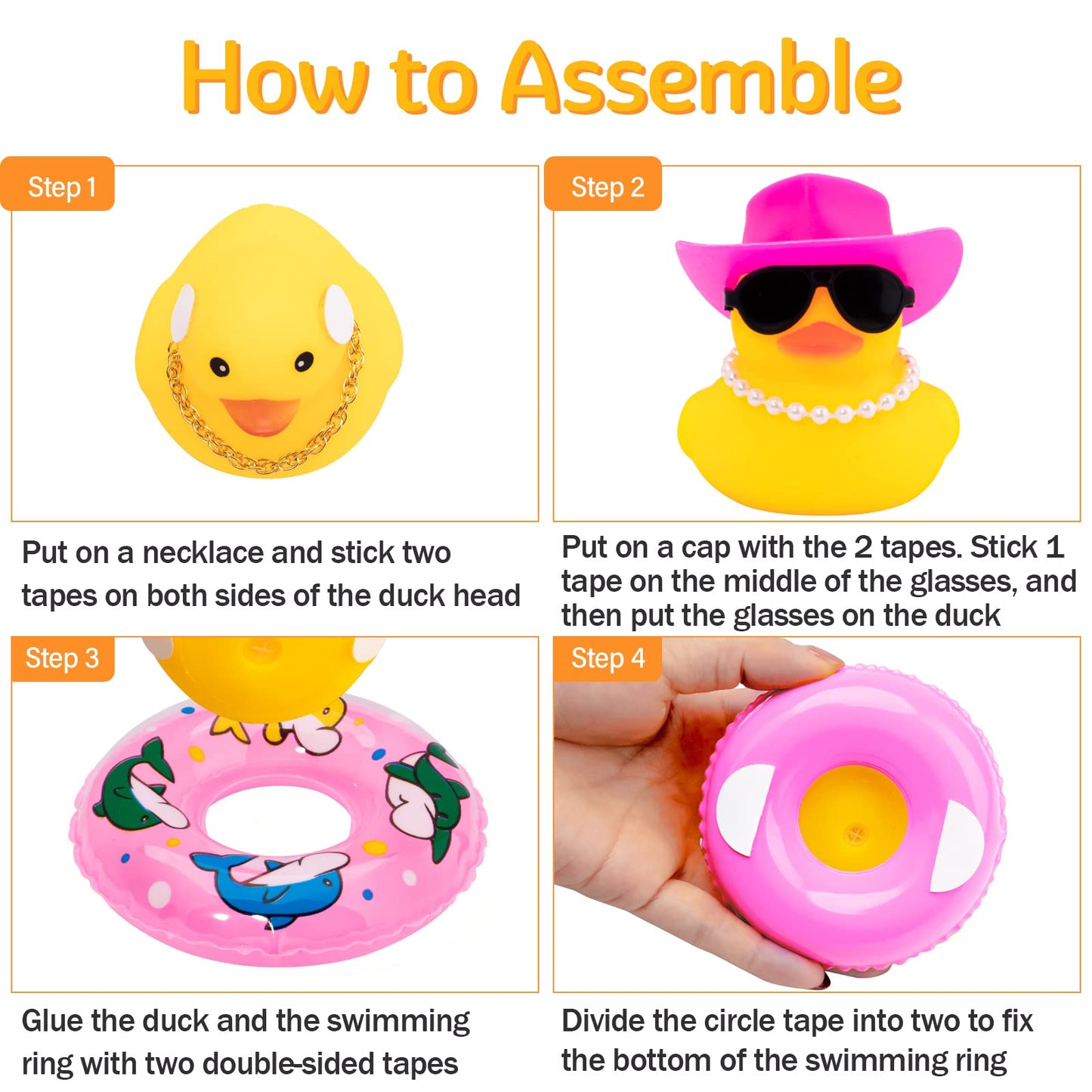 Wonuu Car Rubber Duck, Yellow Duck Decoration Dashboard With Sun Hat Swim Ring Necklace Sunglasses For Car Dashboard Decorations, Black Cowboy Hat-Transparent