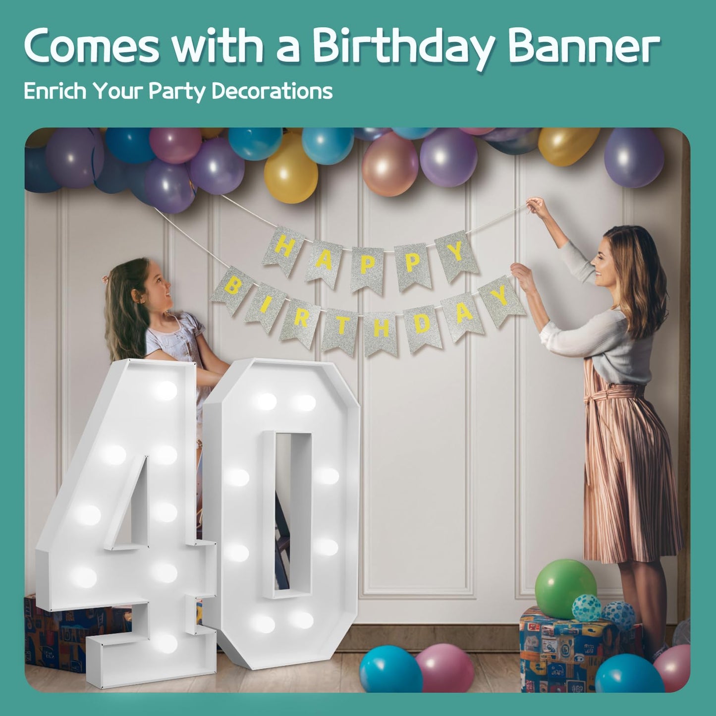 Imprsv Marquee Numbers Large 40Th-Birthday Decorations: 3Ft Light Up Number 40 Birthday Decoration For Women Men Forty Year Old