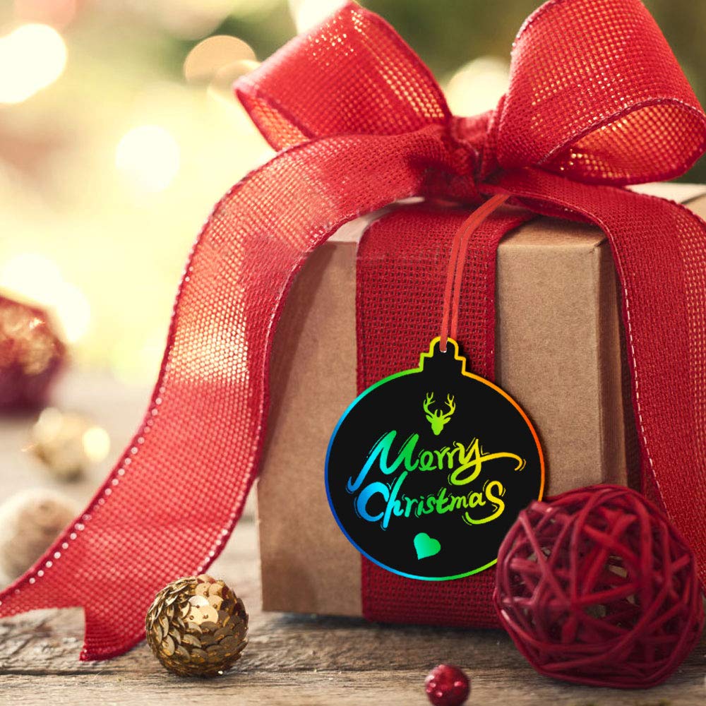 ORIENTAL CHERRY Christmas Scratch Crafts Arts, 48 DIY Rainbow Scratch Art Bulk Cards, Rainbow Scratch Paper Supplies Toys for 3-