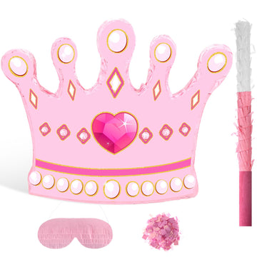 Princess Crown Piñata Bundle Girl Princess Party Piñata Set Include Pink Princess Crown Piñata Stick Blindfold Mask For Princess Theme Baby Shower Birthday Party Supplies Decor, 16.1 X 12.6 X 3 Inch