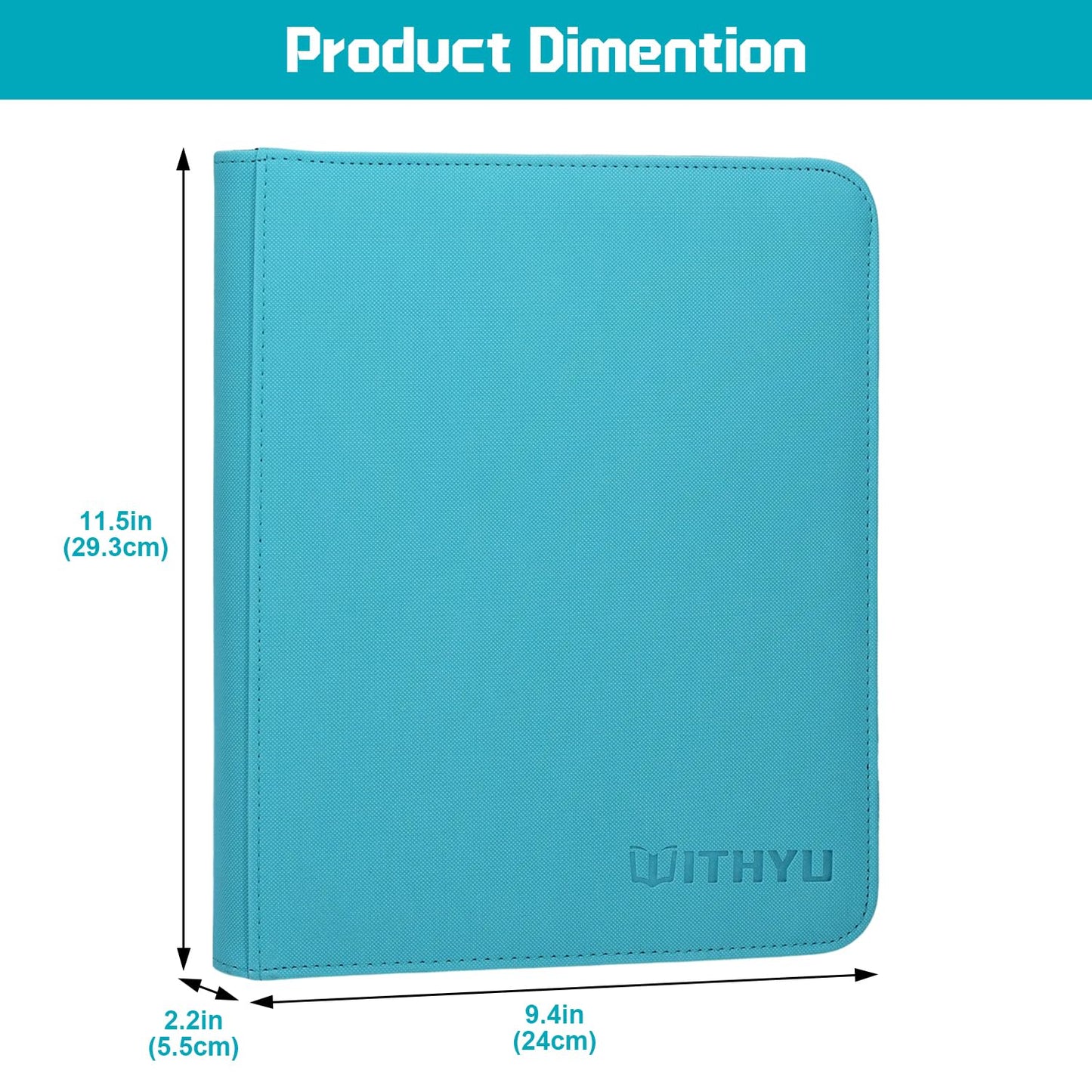 WITHYU Top Loader Binder 4 Pocket for 3x4 Rigid Cards  160 Pockets Collectible Card Album with 8 Toploaders  Trading Card Binder for TCG  MTG  Sports Cards (Aqua Blue)