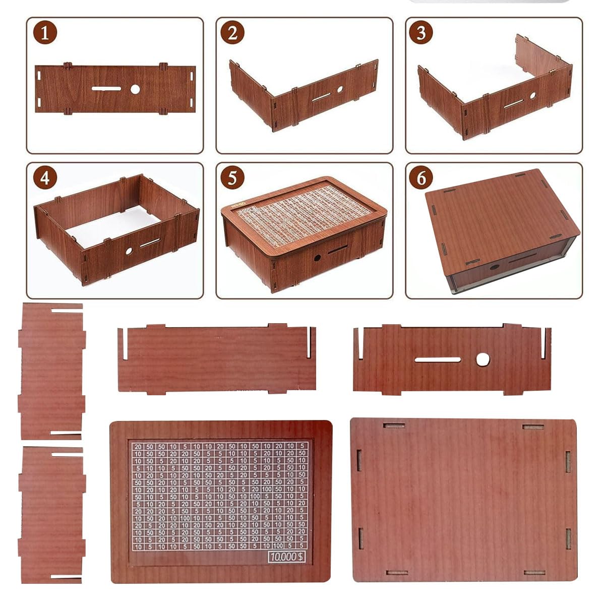 Generic Cash Vault Wooden Savings Box, Wooden Cash Saver Money Box,Wooden Coin Bank For Boys And Girls, Adults Money Box With Counter For Savings Goal $10000 Best Gift For Friends, Xz-754