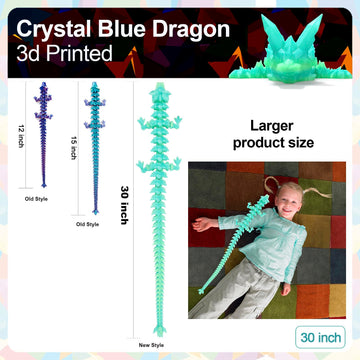 Rwsefk 30 In 3D Printed Dragon, 30Inch Dragon,3D Dragon Toy,Large Dragon Present,Ariculated Crystal Dragon (Gradient Blue-Green,