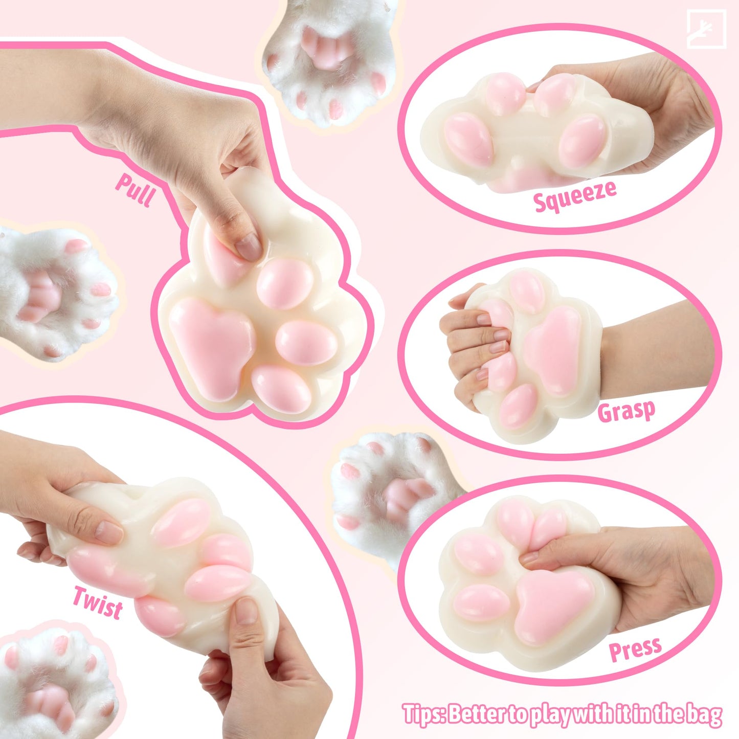 ZIFTY 4.7 Inch Large Paw Squishy Toys Big Furry Cat Paw Taba Squishy Squeeze Toys Stress Relieving Fidget Toy Sensory Toys for mature-themeds with DIY Accessories (Pink)