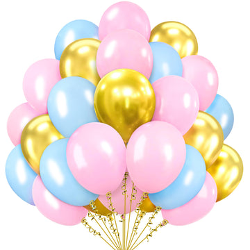 Cyttok Pink Blue And Gold Balloons 12 Inch 100 Pack Helium Balloons For Birthday Wedding Baby Shower Party Decorations