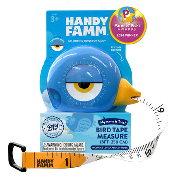 Handy Famm 8Ft Animal-Shaped Kids Tape Measure, Level & Protractor Angle Finder, Fun Educational Children's Tape Measure, Small