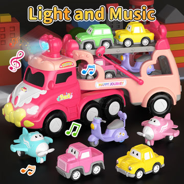 newcrave Toys for 1 2 3 Year Old Girl Truck, 7-in-1 Carrier Truck Cars Toys for Girl, Toddler Girls Toys Age 1-2 2-3, Princess T