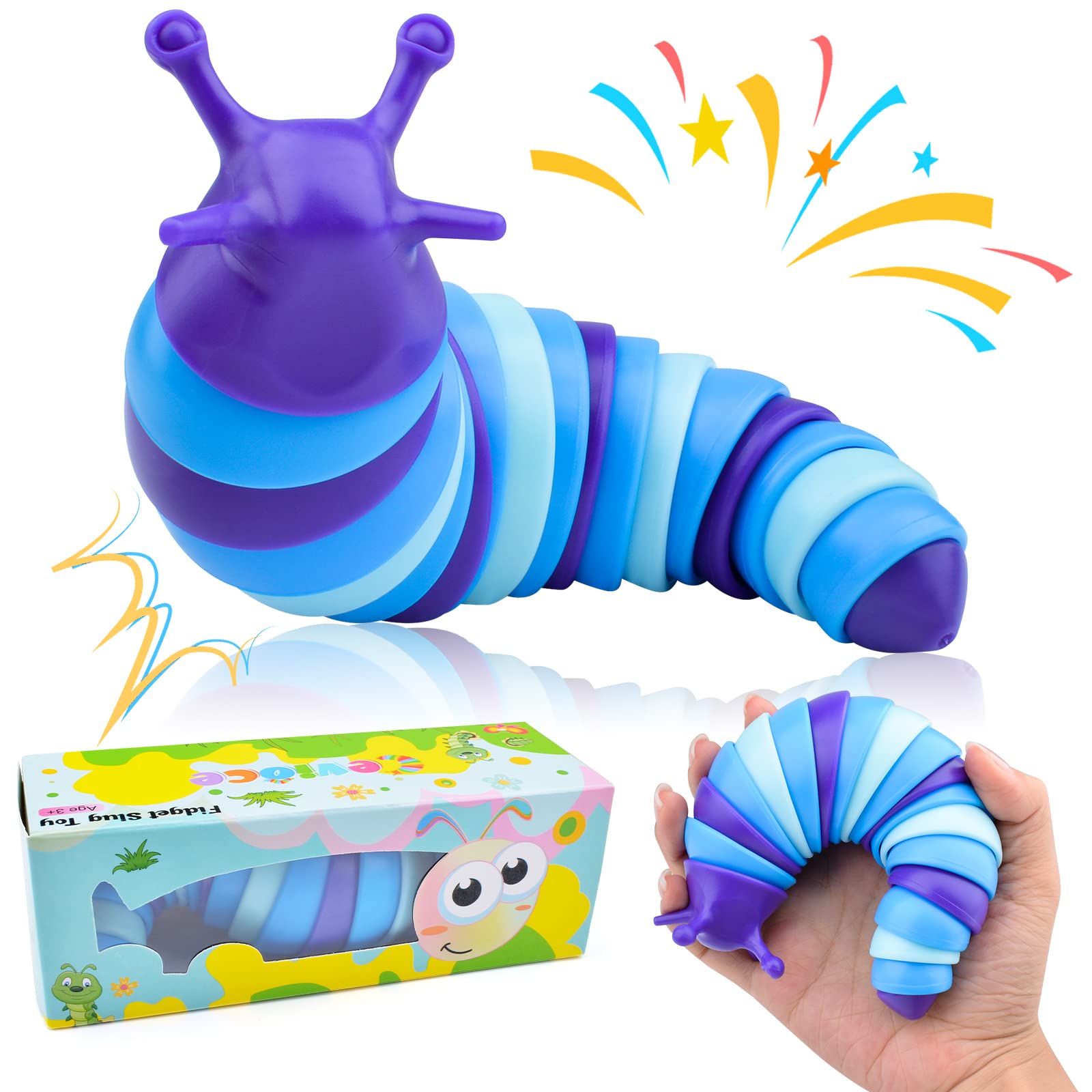 Cevioce Sensory Slug Fidget Toys,Fidget Slug Toys For Adults & Kids Party Favors,1 Pc Cute Autism Sensory Toys For Autistic Children,Toddler Toys Age 1+,Travel Toys For 1+ Year Old(Blue)