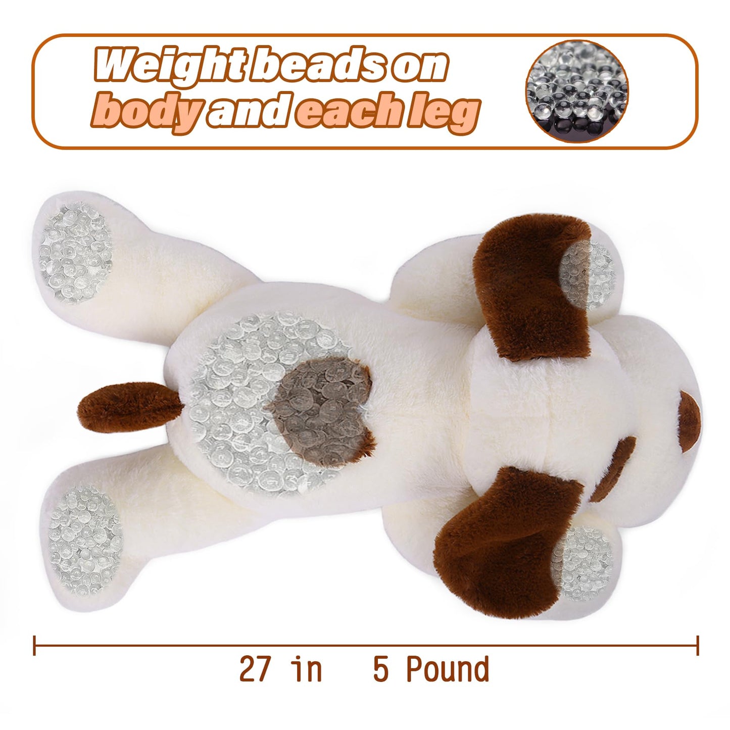 Jellymallow 5 Lbs 27'' Weighted Stuffed Animals Dog Plushie, Cute White Dog Weighted Plush Pillow Giant Stuffed Animals For Kids