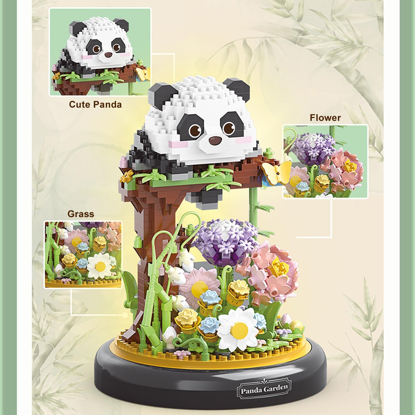 QARULUS Panda Flower Building Set for mature-themed Plant Friend Set Bonsai Tree Party Favors for Kids Animal Building Blocks Valentines New Year Easter Birthday Gift for Boys Girls Age 6-12+(Panda Flowers)