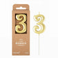 PHD CAKE 2.76 Inch Elegant Gold 3 Number Birthday Candles, Gold Number Candles, Cake Number Candles, Party Celebration